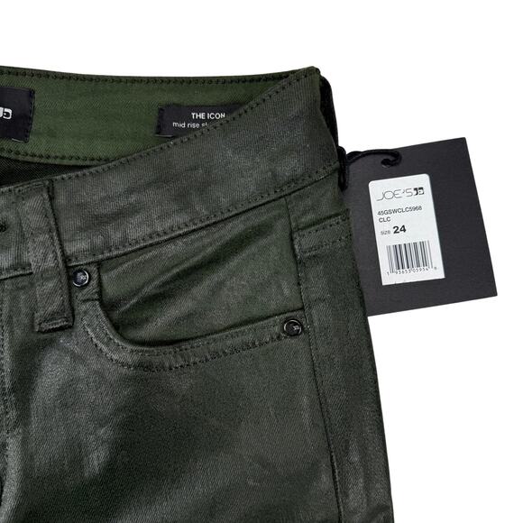NWT JOE'S JEANS The Icon Mid Rise Skinny Ankle Sz 24 Green Coated Laser Camo - Picture 7 of 8